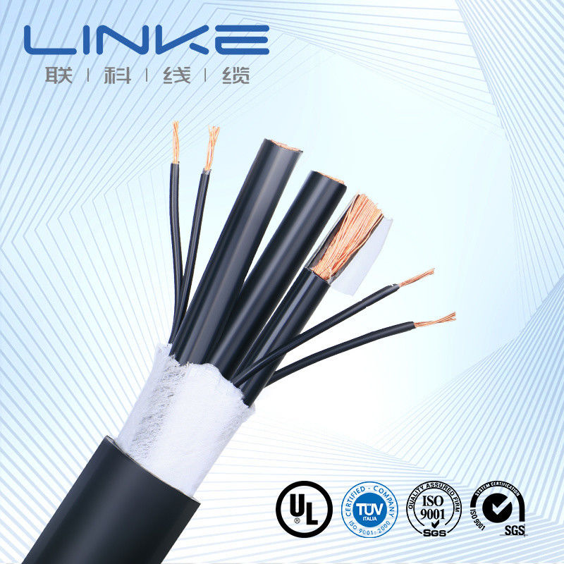 Kabel koaksial jaket PVC hitam RG6 / Rg58 / Rg11 / Rg59 untuk pengawasan video