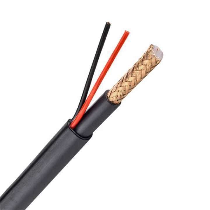 Kabel Kamera CCTV Kawat Bulat Rg59 2c Daya OEM Rj59 Kabel Koaksial untuk Sistem Keamanan