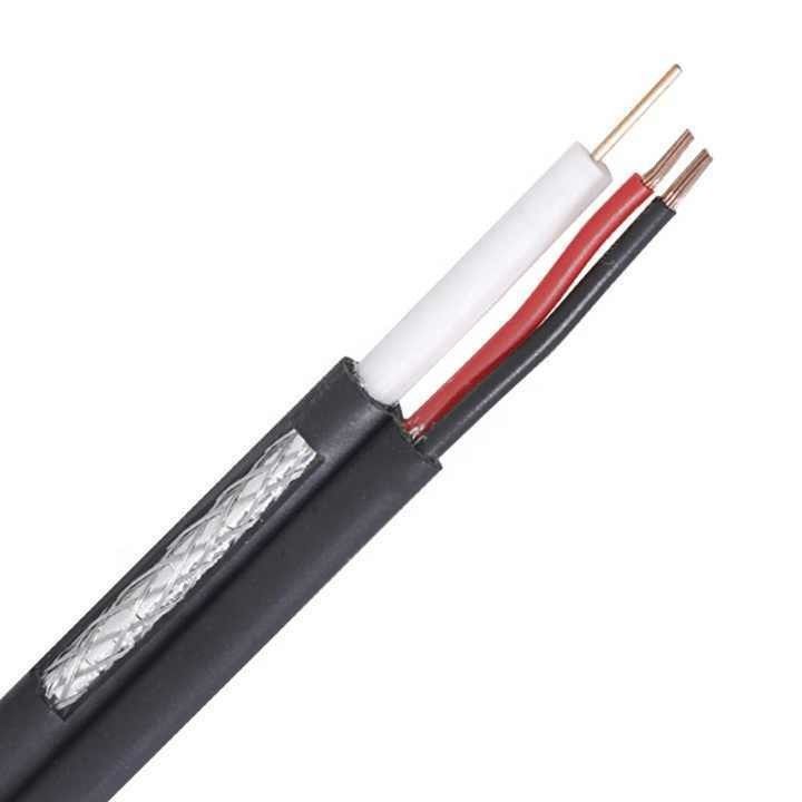 Kabel Kamera CCTV Kawat Bulat Rg59 2c Daya OEM Rj59 Kabel Koaksial untuk Sistem Keamanan
