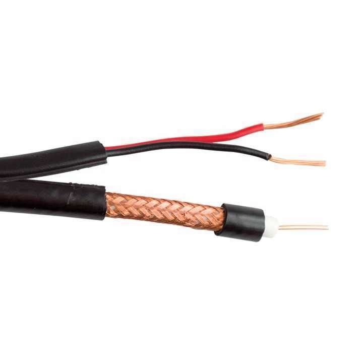Kabel Kamera CCTV Kawat Bulat Rg59 2c Daya OEM Rj59 Kabel Koaksial untuk Sistem Keamanan